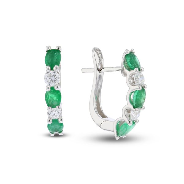 1.30 ct. Natural Diamond and Emerald Hoop Earrings in 18k White Gold