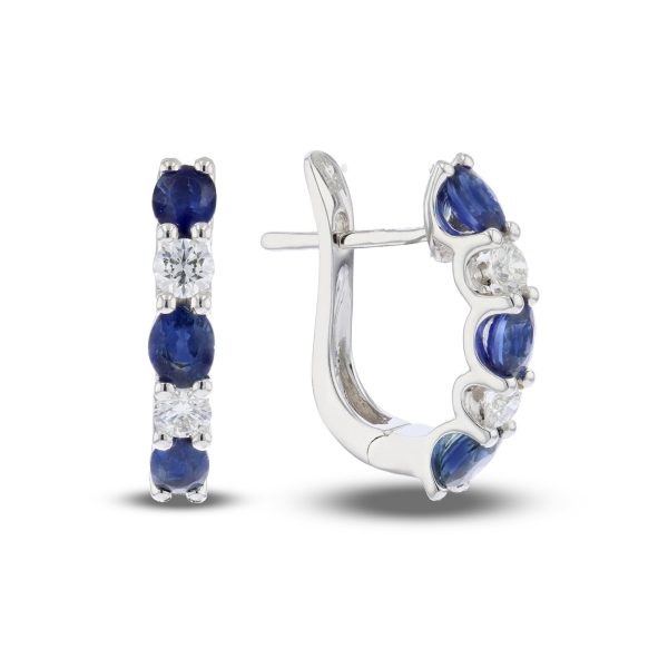 1.65 ct. Natural Diamond and Sapphire Hoop Earrings in 18k White Gold