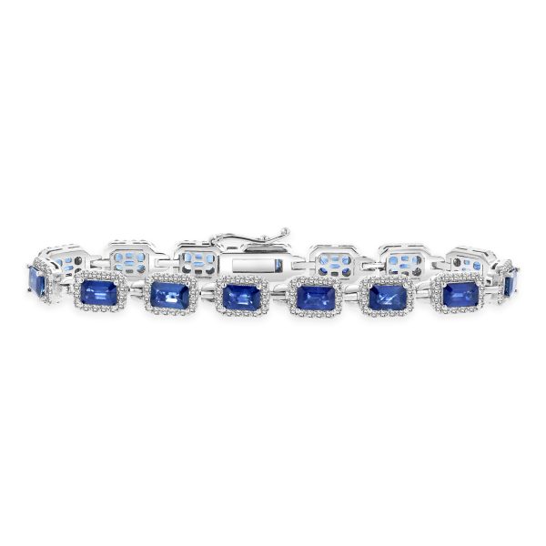 12.41 ct. Natural Sapphire's & Diamonds Bracelet in 14k White Gold