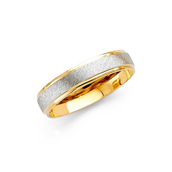 14K White & Yellow Gold 4.0 mm Fancy Cut Women's Wedding Band - Size 7.0