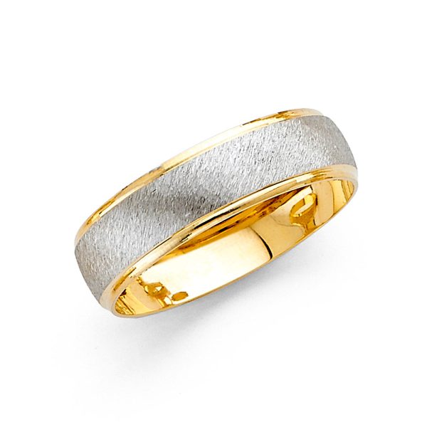 14K White & Yellow Gold 6.0 mm Fancy Cut Men's Wedding Band - Size 10.0