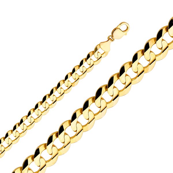 14K Yellow Gold 14mm Cuban Concave Chain Bracelet 9.0"