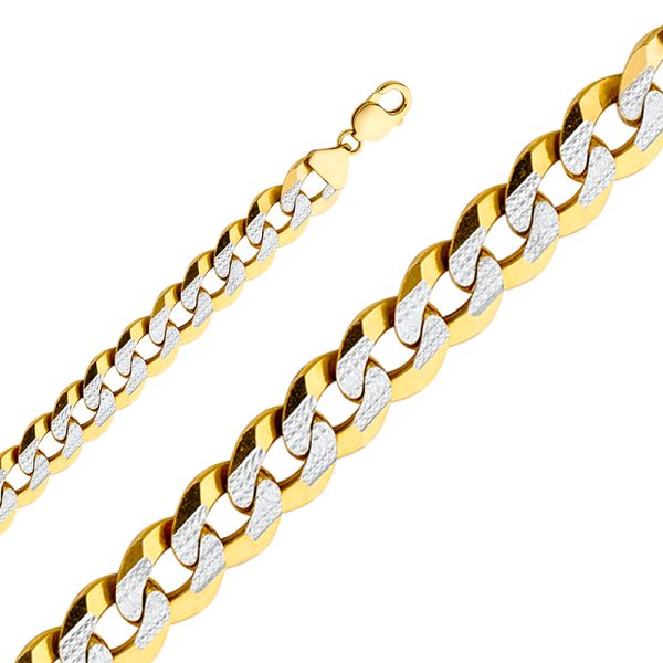 14K 2 Tone Yellow & White Gold 14mm Cuban Chain Bracelet 9.0"