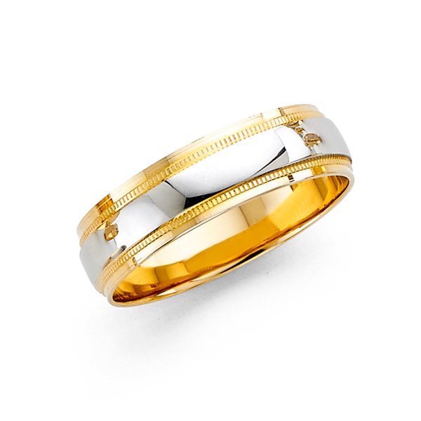 14K 2 Tone White & Yellow Gold 6.0 mm Men's Wedding Band - Size 10