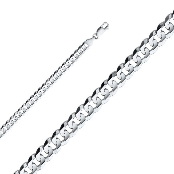 14K White Gold 6.9 mm Cuban Concave Chain Bracelet 8.5"