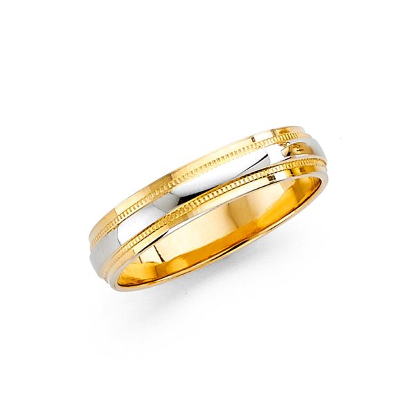 14K 2 Tone White & Yellow Gold 4.0 mm Women's Wedding Band - Size 7.0