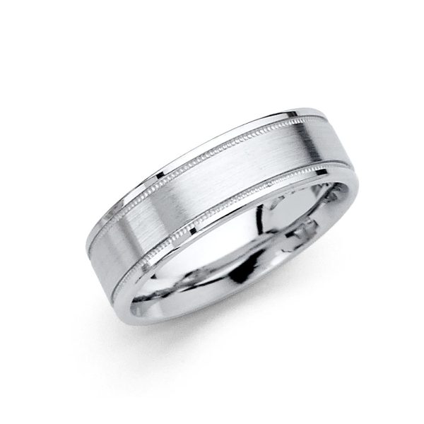 14K White Gold 6.0 mm Brushed Wedding Band