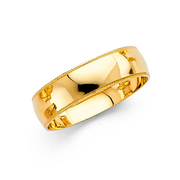 14K Yellow Gold 6mm Men's Milgrain Wedding Band - Size 10