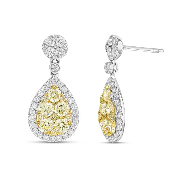 3.03 ct. Natural Fancy Yellow Diamond Drop Earrings in 18k Two Tone Gold