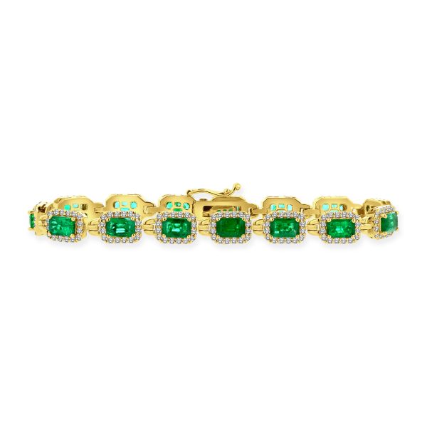 9.90 ct. Natural Emeralds & Diamonds Bracelet in 14k Yellow Gold