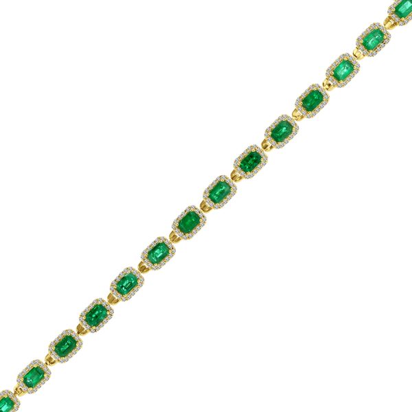 9.90 ct. Natural Emeralds & Diamonds Bracelet in 14k Yellow Gold - Image 2