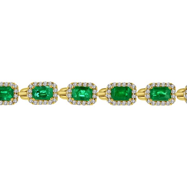 9.90 ct. Natural Emeralds & Diamonds Bracelet in 14k Yellow Gold - Image 3