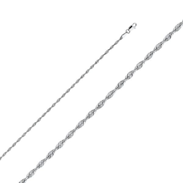 14K White Gold 2.5 mm Rope Chain 20"