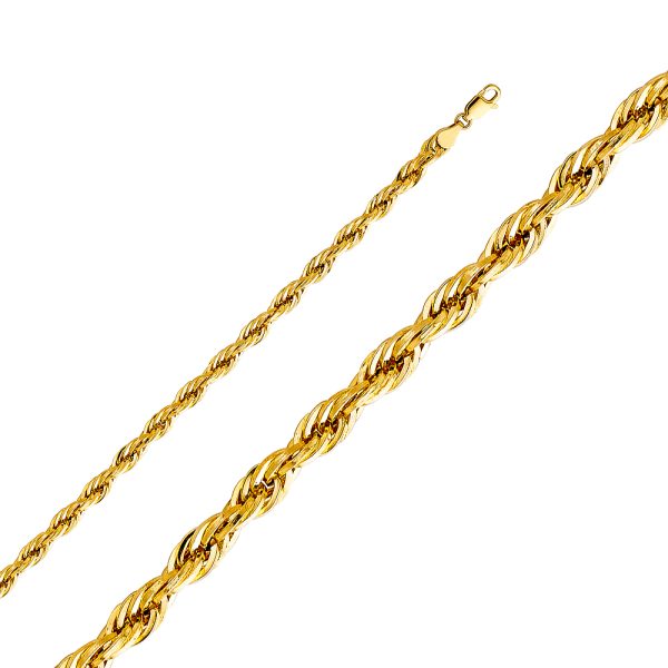 14K Yellow Gold 5.0 mm Hollow Rope Chain 24"