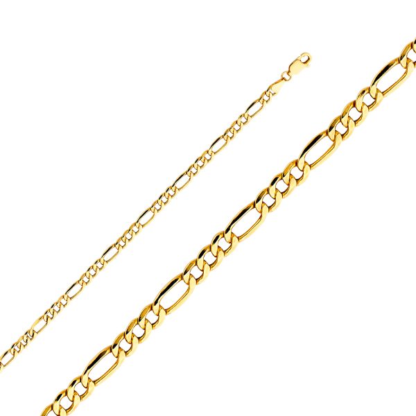 14K Yellow Gold 4.4 mm Hollow Figaro 3+1 Bracelet 7.5"