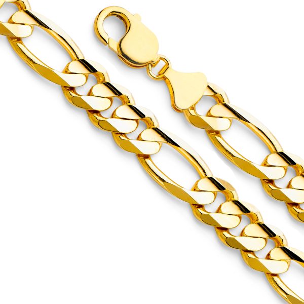 14K Yellow Gold 11.3 mm Hollow Figaro 3+1 Chain 26"