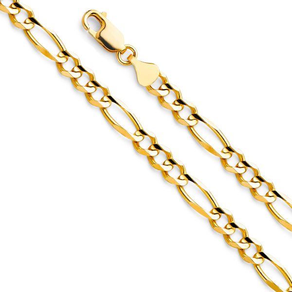 14K Yellow Gold 4.7 mm Figaro 3+1 Concave Bracelet 7.5"