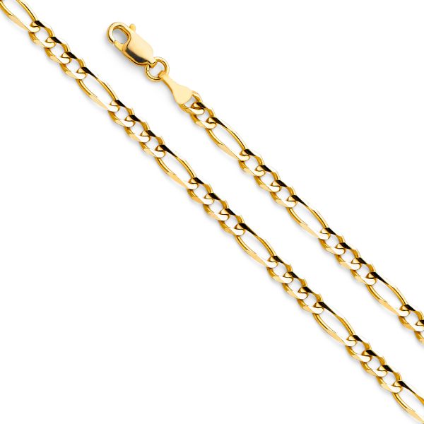 14K Yellow Gold 4.0 mm Figaro 3+1 Concave Bracelet 7.5"