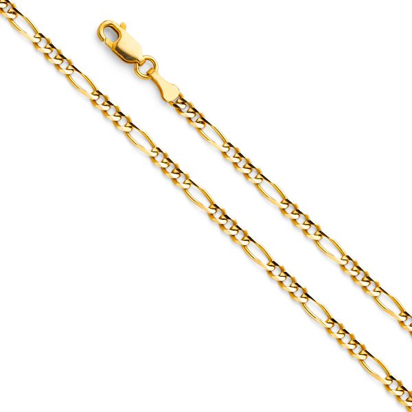 14K Yellow Gold 3.1 mm Figaro 3+1 Concave Bracelet 7.0"