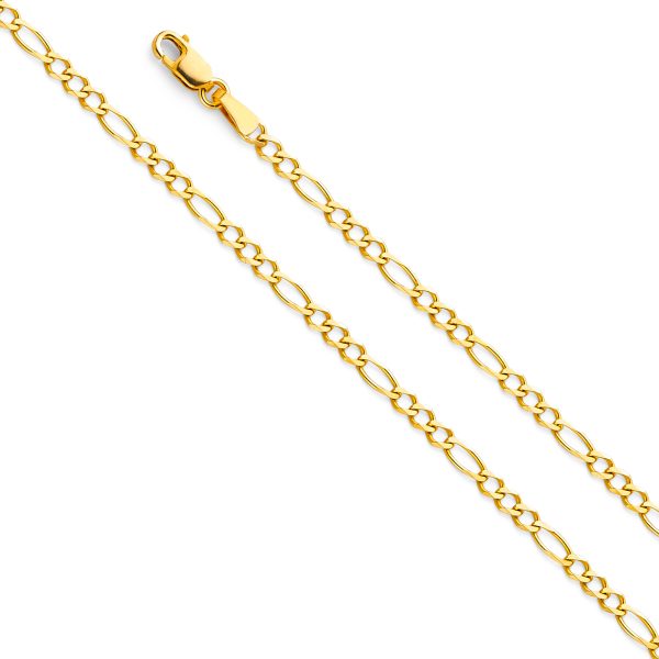 14K Yellow Gold 2.7 mm Figaro 3+1 Concave Bracelet 7.0"