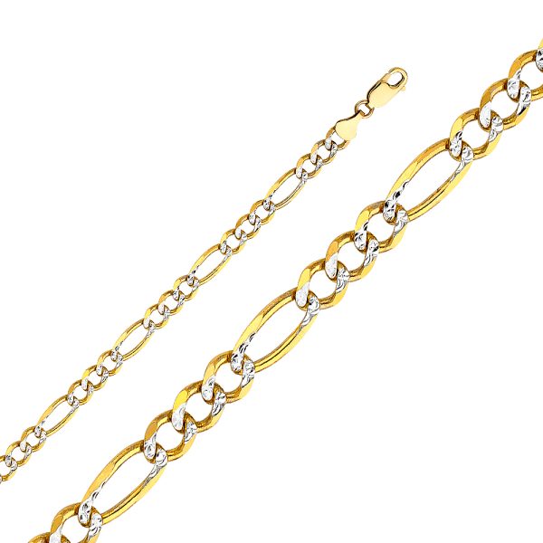 14K 2 Tone Gold 6.0 mm Figaro 3+1 Designer Bracelet 8.0"