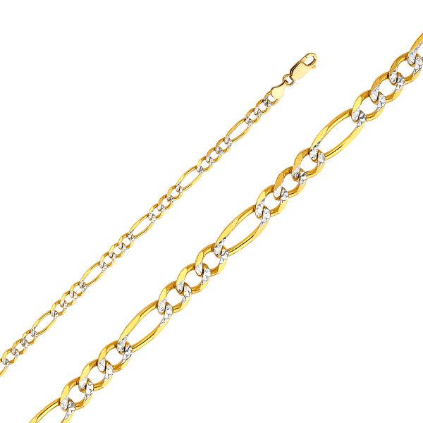 14K 2 Tone Gold 4.7 mm Figaro 3+1 Designer Bracelet 7.5"