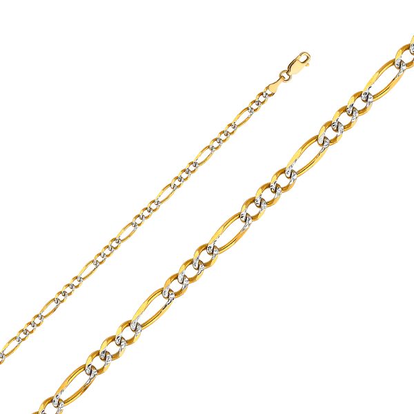 14K 2 Tone Gold 4.0 mm Figaro 3+1 Designer Bracelet 7.5"