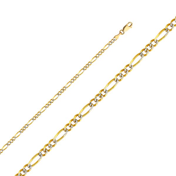 14K 2 Tone Gold 3.1 mm Figaro 3+1 Designer Bracelet 7.0"