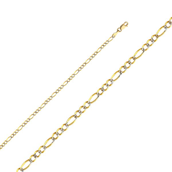 14K 2 Tone Gold 2.7 mm Figaro 3+1 Designer Bracelet 7.0"