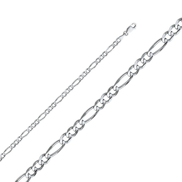 14K White Gold 4.0 mm Figaro 3+1 Concave Chain 18"