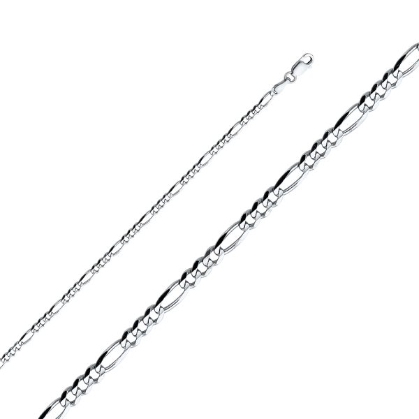 14K White Gold 3.1 mm Figaro 3+1 Concave Bracelet 7.0"