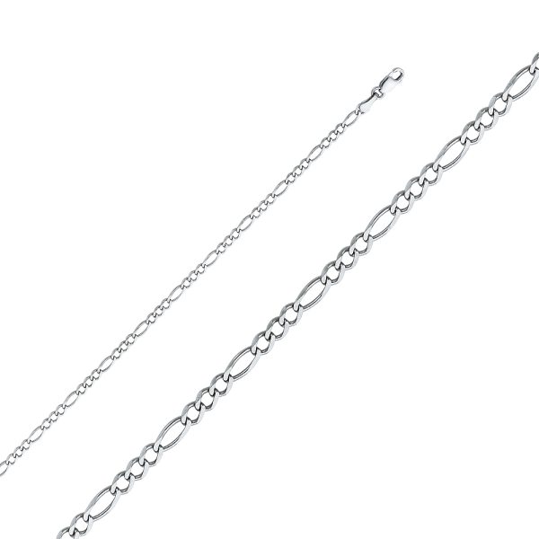 14K White Gold 2.7 mm Figaro 3+1 Concave Chain 16"