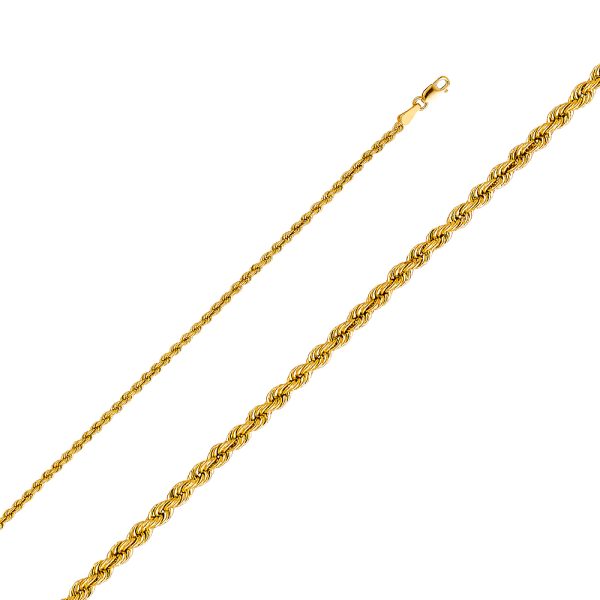 14K Yellow Gold 2.5 mm Hollow Rope Chain 16"