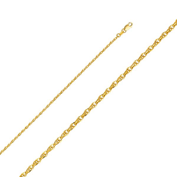 14K Yellow Gold 2.2 mm Double Link Hollow Rope Chain 18"