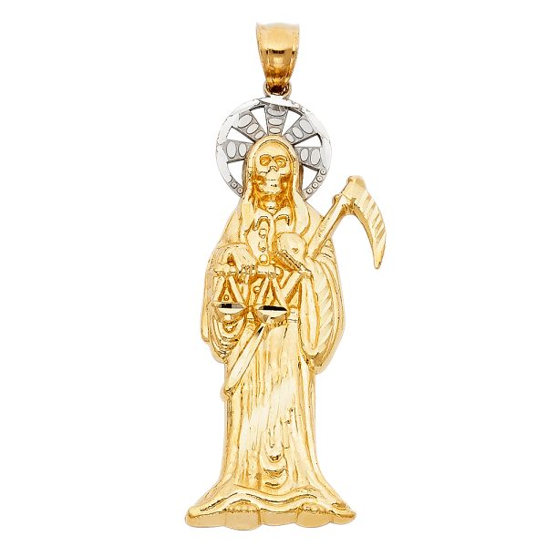 Santa Muerte Pendant in 14k Two Tone White & Yellow Gold