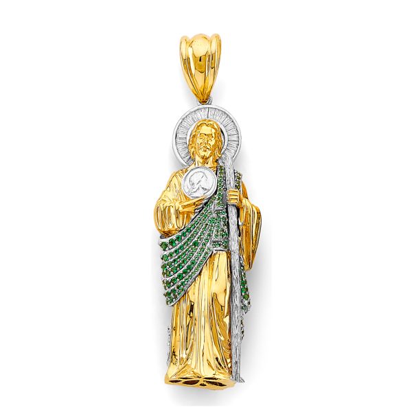 St. Jude Thaddeus 2.00 ct. Diamond & Emerald 3D Pendant in 14K 2 Tone Gold