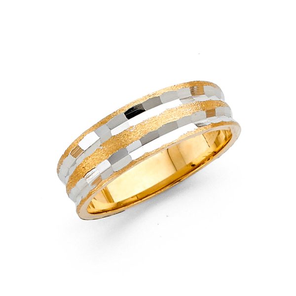 14K 2 Tone White & Yellow Gold 6.0 mm Women's Wedding Band - Size 7.0