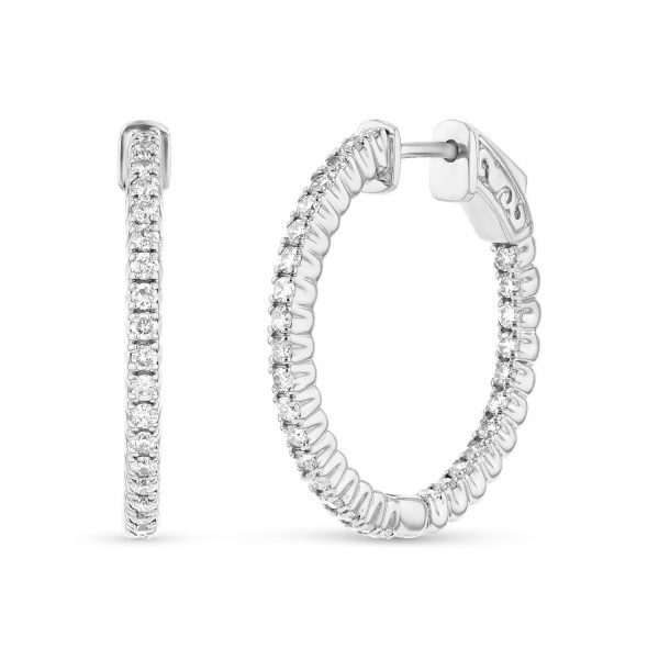 Women's 1.00 ct. Natural Diamonds Hoop Earrings in 14k white Gold
