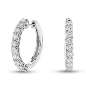 Women's 1.25 ct. Natural Round Diamonds Hoop Earrings in 14k White Gold