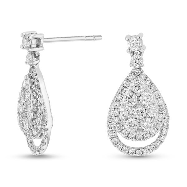 Women's 1.29 ct. Natural Round Diamonds Drop Earrings in 18K White Gold