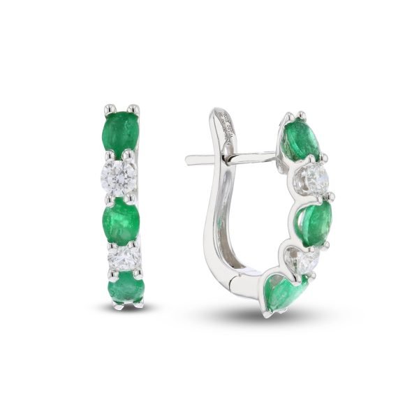 Women's 1.30 ct. Natural Emeralds & Diamonds Hoop Earrings in 18k White Gold