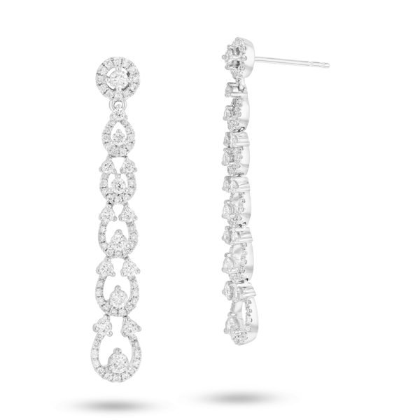 Women's 1.54 ct. Natural Round Diamonds Fashion Dangling Earrings in 18k White Gold