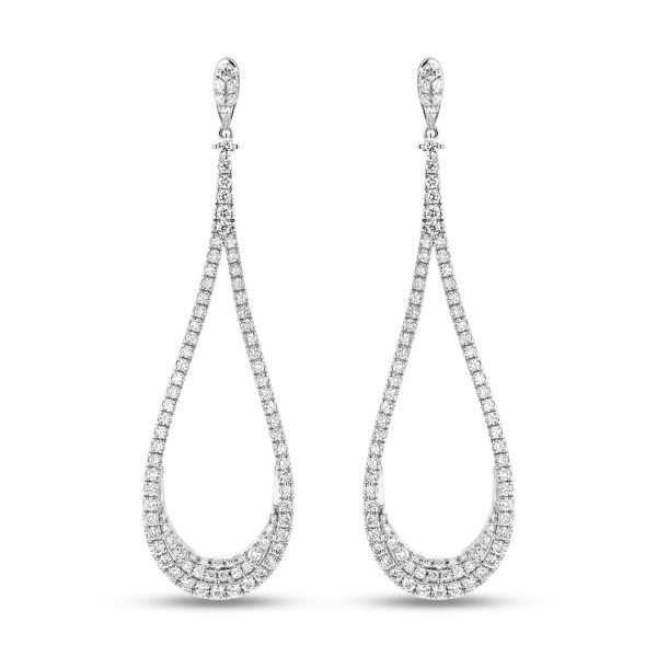 Women's 1.63 ct. Natural Round Diamonds Dangling Earrings in 18K White Gold