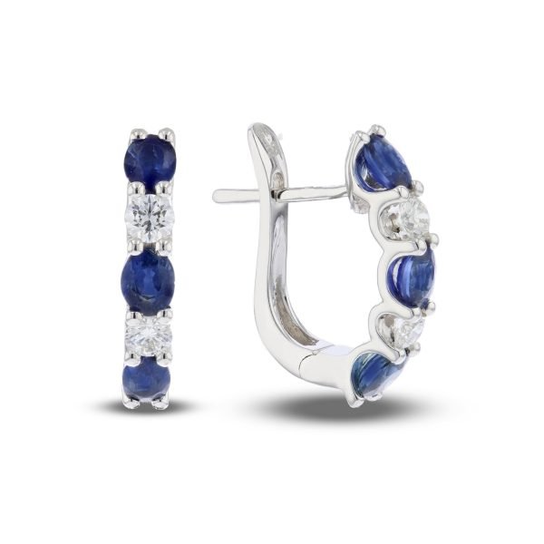 Women's 1.65 ct. Natural Blue Sapphires & Diamonds Hoop Earrings in 18k White Gold
