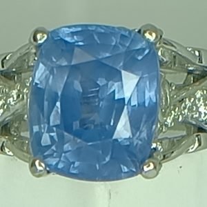 GIA 10.69 ct.  Sapphire & Diamond Ring 14k White Gold