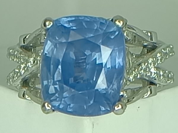 GIA 10.69 ct.  Sapphire & Diamond Ring 14k White Gold