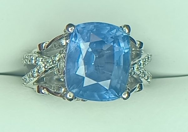 GIA 10.69 ct.  Sapphire & Diamond Ring 14k White Gold - Image 5