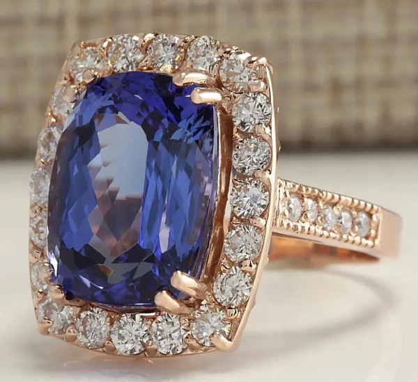 GIA 10.91 ct. Tanzanite & Round Diamonds Ring in 14K Rose Gold - Image 2