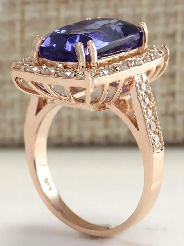 GIA 10.91 ct. Tanzanite & Round Diamonds Ring in 14K Rose Gold - Image 3