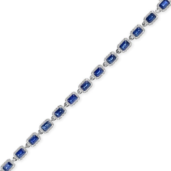 Women's 7.0" 12.41 ct. Natural Sapphire's & Diamonds Bracelet in 14K White Gold - Image 2